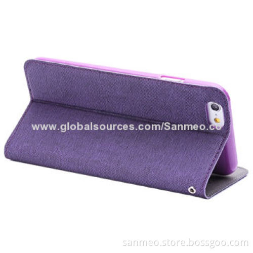 Leather mobile phone case for iPhone 6, grain line, pull-in, ultra-thin, holder, walletNew